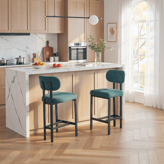 Sunvega Modern Upholstered Fabric Bar Stools Set of 2 with Black Metal Legs for Kitchen Island