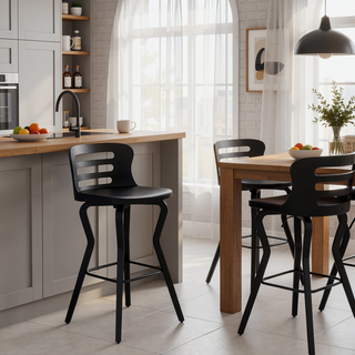 Sunvega 30 Inch Swivel Gray Faux Leather and Black Wood Bar Stool