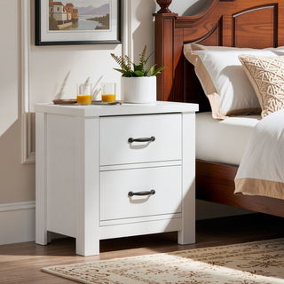 Sunvega Modern White Nightstand with Two Gliding Drawers for Bedroom