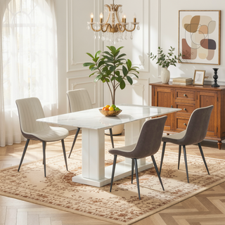 Sunvega Khaki Grey PU Leather Dining Chairs with Metal Legs for Kitchen Restaurant