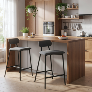 Sunvega Gray Faux Leather and Metal Counter Height Bar Stool with Footrest