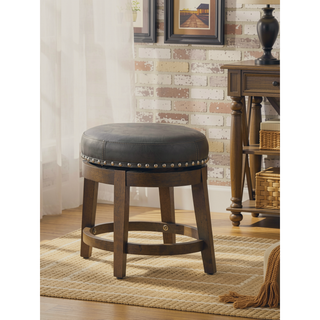 Sunvega Gray Faux Leather Swivel Stools with Nailhead Trim and Solid Wood Frame