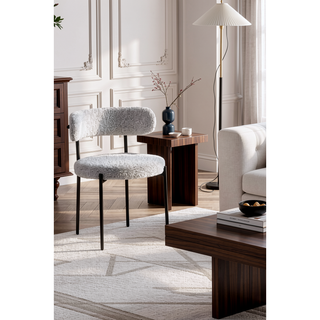 Sunvega Cream Boucle Fabric Upholstered Dining Chair Set with Metal Frame