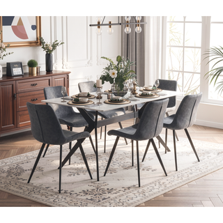 Sunvega Modern Gray Faux Leather Upholstered Dining Chairs with Black Metal Legs
