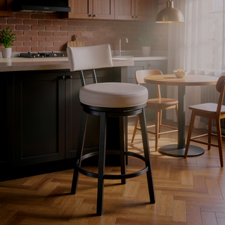 Sunvega Swivel Bar Stool in Cloud Finish with White Faux Leather Upholstery