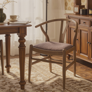 Sunvega Walnut Wood Wishbone Dining Side Chair Set with Cushioned Seats for Patio