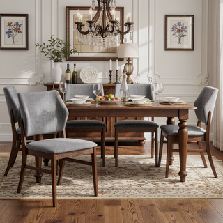 Sunvega Farmhouse Style Yellow Fabric and Walnut Finish Dining Side Chairs Set of 2