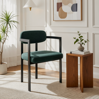 Sunvega Modern Mid-Century Upholstered Boucle Dining Chairs Set of 2 with Black Metal Legs