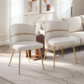 Sunvega Glam Art Deco Dining Chairs with Cream Velvet and Gold Metal Set of 2