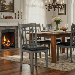 Sunvega Medium Grey and Black Lattice Back Side Chair Set of 2 with Padded Seat