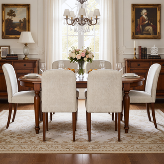 Sunvega Capri Beige Linen Upholstered Dining Chairs with Padded Seat and Back