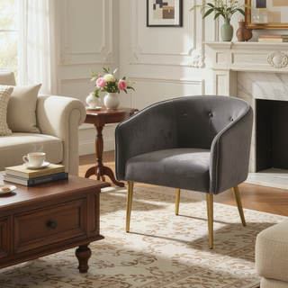Sunvega Modern Glam Dining Arm Chair with Velvet Upholstery and Button Tufted Back