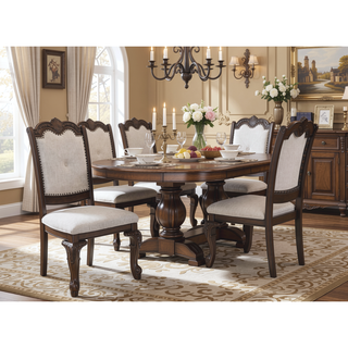 Sunvega Traditional Style Arm Chairs with Luxurious Beige Upholstery and Rich Coffee Brown Finish
