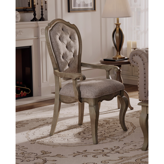 Sunvega Button Tufted Arm Chair with Wooden Curved Apron Seat and Armrests (Set of 2)