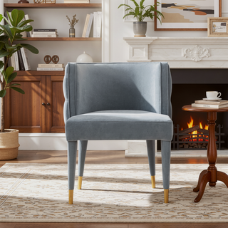 Sunvega Modern Velvet Upholstered Dining Chair with Tufted Back and Gold Tips