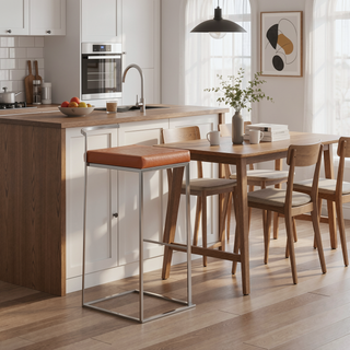 Sunvega Contemporary Stackable Barstool with Padded Faux Leather Seat for Dining