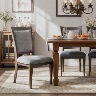 Sunvega Transitional Brown Wood Frame Dining Chairs with Gray Polyester Upholstery Set of 2