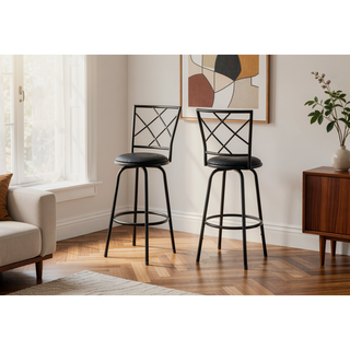 Sunvega Set of 2 Swivel Bar Stools with Padded Leather-Look Seats