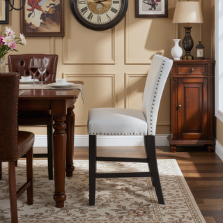 Sunvega White PU Upholstered Counter Height Chair with Chrome Nailhead Trim