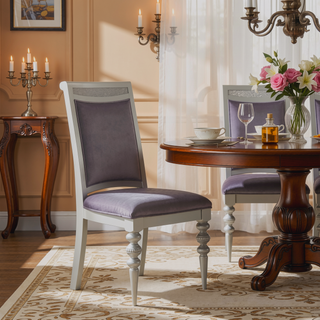 Sunvega Plush Grey Upholstered Side Chairs with Sparkling Rhinestones Inlay