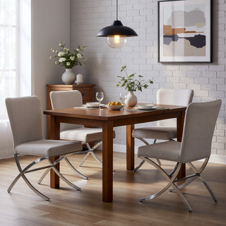 Sunvega Beige Velvet Upholstered Side Chairs with Chrome X Shape Metal Legs Set of 2