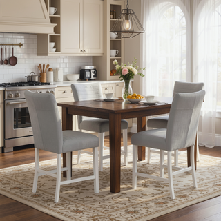 Sunvega Gray Velvet & White High Gloss Finish Side Chair with Wood Legs Set of 2