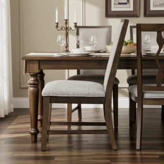 Sunvega Solid Rubberwood Upholstered Dining Chairs Set of Two with Gray Fabric