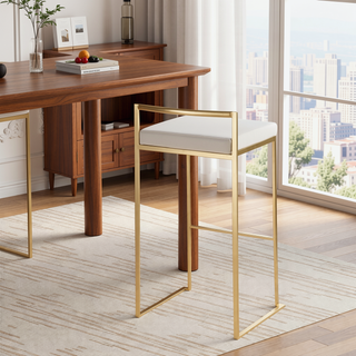 Sunvega Gold and White Faux Leather Upholstered Stackable Barstool Set of 3