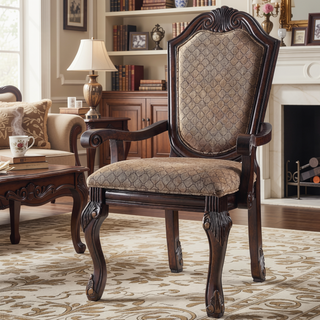 Sunvega Traditional Tan Fabric Arm Chairs with Wooden Queen Anne Legs (Set of 2)