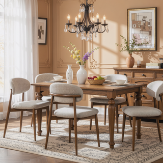 Sunvega Modern Upholstered Dining Chair with Wood Frame and Salt & Pepper Boucle