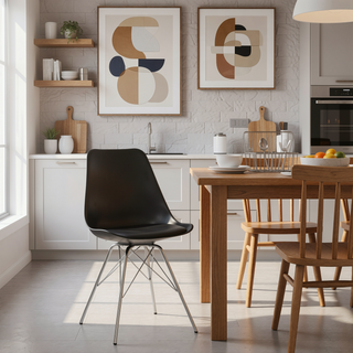 Sunvega Modern Black Dining Chair with Padded Cushion and Chrome Legs Set of 2