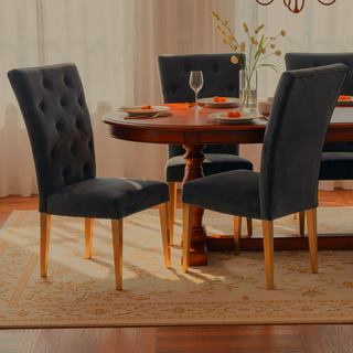 Sunvega Modern Velvet Upholstered Dining Chair Set with Tufted Back and Gold Legs