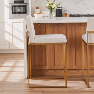 Sunvega Contemporary High Back Counter Stool with Padded Seat in Gold Steel