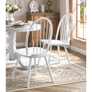 Sunvega White Finish Wooden Windsor Back Side Chairs Set of 2 for Casual Dining