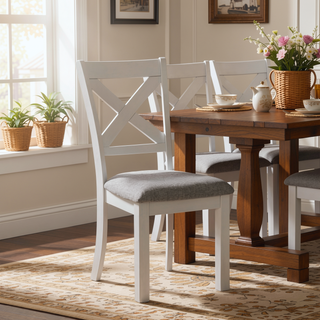 Sunvega Rustic White Oak Dining Table with Extendable Leaf Block Trestle Base