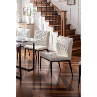 Sunvega Ivory Leatherette Side Chairs with Padded Seat and Black Metal Frame