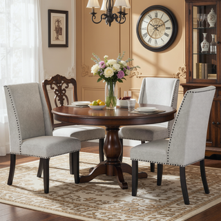 Sunvega Modern Light Gray Upholstered Dining Chairs with Black Nailhead Trim Set of 2