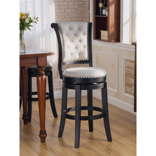 Sunvega Contemporary Black Frame Fabric Upholstery Swivel Pub Stools with Footrest