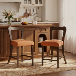 Sunvega Natural Rubberwood Counter Stool Set with Chunky Modern Design and Ergonomic Backrest