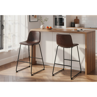 Sunvega Modern Brown Leather-Look Bar Height Chair for Standing Desks
