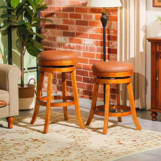 Sunvega 30 Inch Bar Stool with Beige Fabric Seat and Cherry Finish