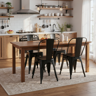 Sunvega Set of 2 Modern Matte Black Metal Dining Chairs with 18 Inch Seat Height
