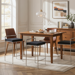 Sunvega Contemporary Stackable Counter Stools with Black Velvet Cushion Set of 3