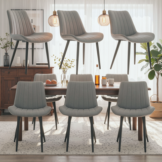 Sunvega Light Grey Dark Grey PU Leather Wave Pattern Armless Dining Chair Set