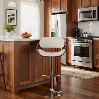 Sunvega Adjustable Black and Chrome Bar Stool with Backrest and Footrest