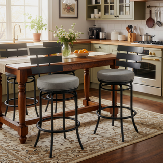 Sunvega Black Swivel Counter or Bar Stool with Gray Faux Leather Upholstery