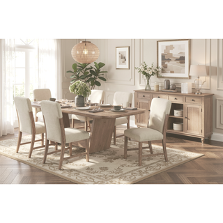 Sunvega Modern Wood Frame Dining Chairs with Plush Beige Chenille Upholstered Seat and Back
