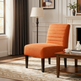 Sunvega Modern Orange Accent Armless Lounge Chair with Tufted Upholstery and Wood Legs