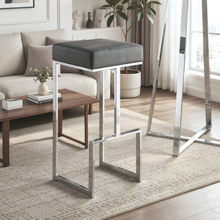 Sunvega Modern Upholstered Bar Stool with Chrome Finish and Plush Padding