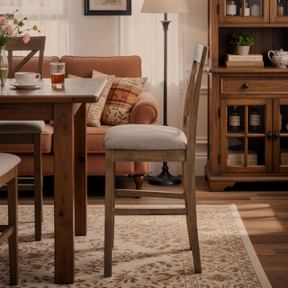 Sunvega Tan and Weathered Oak Cross Back Counter Height Stools with Linen Upholstery